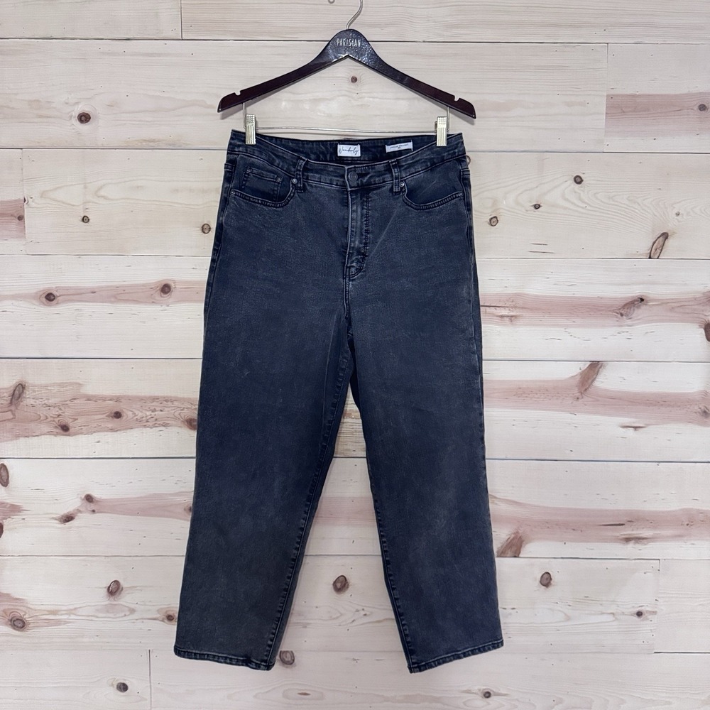 Wonderly‎ Vintage Straight Jeans Womens 12R Black Gray Stretch Denim